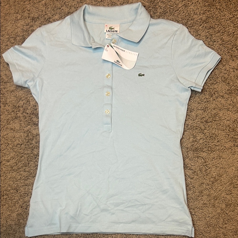 Lacoste Women's Sky Baby Blue Button Down Shirt NWT golf shirt